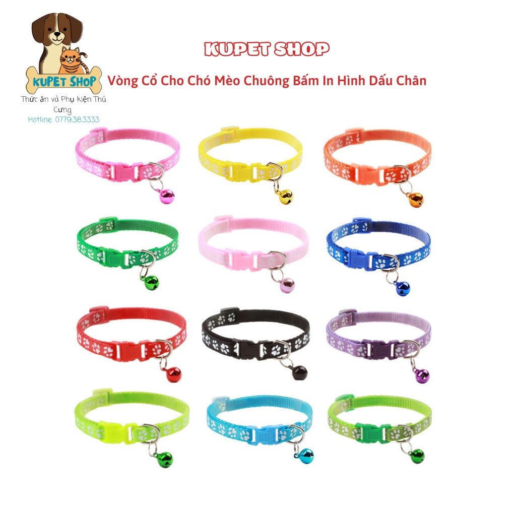 Vòng Cổ Cho Chó Mèo Chuông Bấm In Hình Dấu Chân - KUPETSHOP