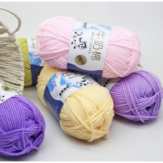 Len Milk Bò 2mm 50g/1c full màu, Milk cotton mac trắng