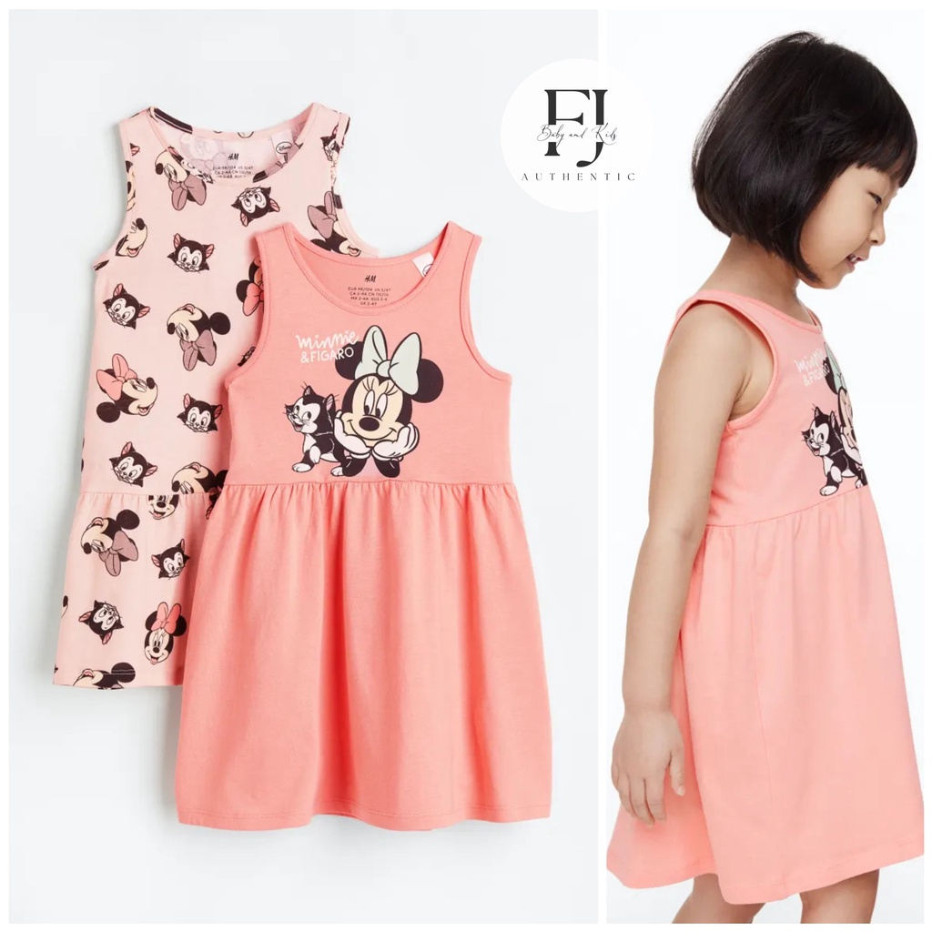 Váy cotton họa tiết Minnie chính hãng HM cho bé gái 1-10 tuổi, đầm sát nách trẻ em Auth