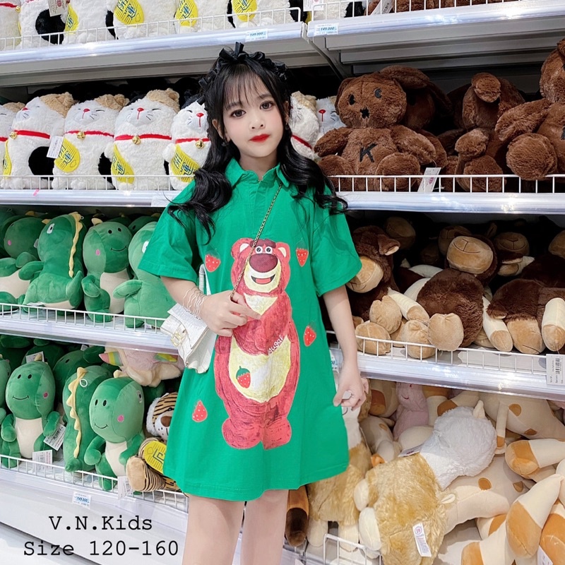 Váy Polo Gấu dâu xinh xỉu cho Bé size đại 20kg -45kg