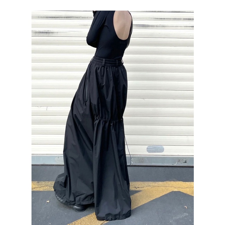 Chân Váy Đen Lưng Cao Dáng Rộng Phong Cách Thể Thao Thời Trang Xuân Thu Cho Nữ