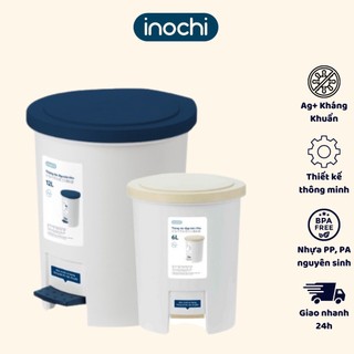 Thùng rác loại đạp tròn 6L, 12L inochi, kháng khuẩn khử mùi, ngăn mùi hôi, vi khuẩn - Giao màu ngẫu nhiên