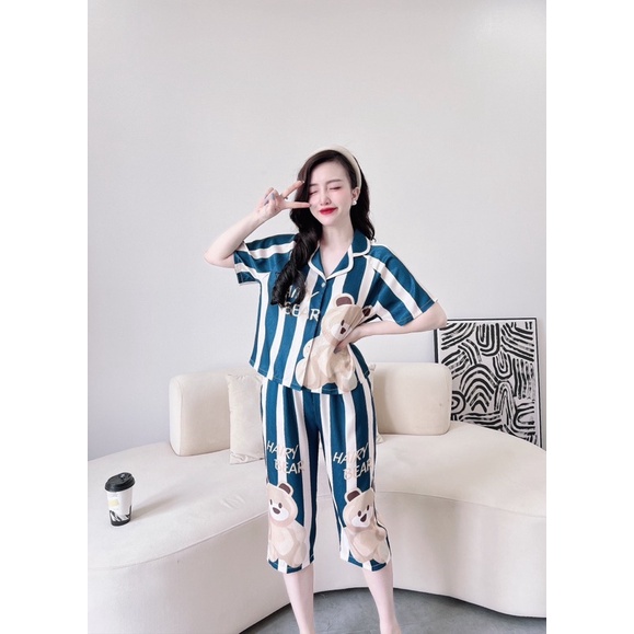SP_09 Đồ bộ pijama BOLOBALA tay ngắn quần lửng, chất lụa xước đẹp, có 9 màu