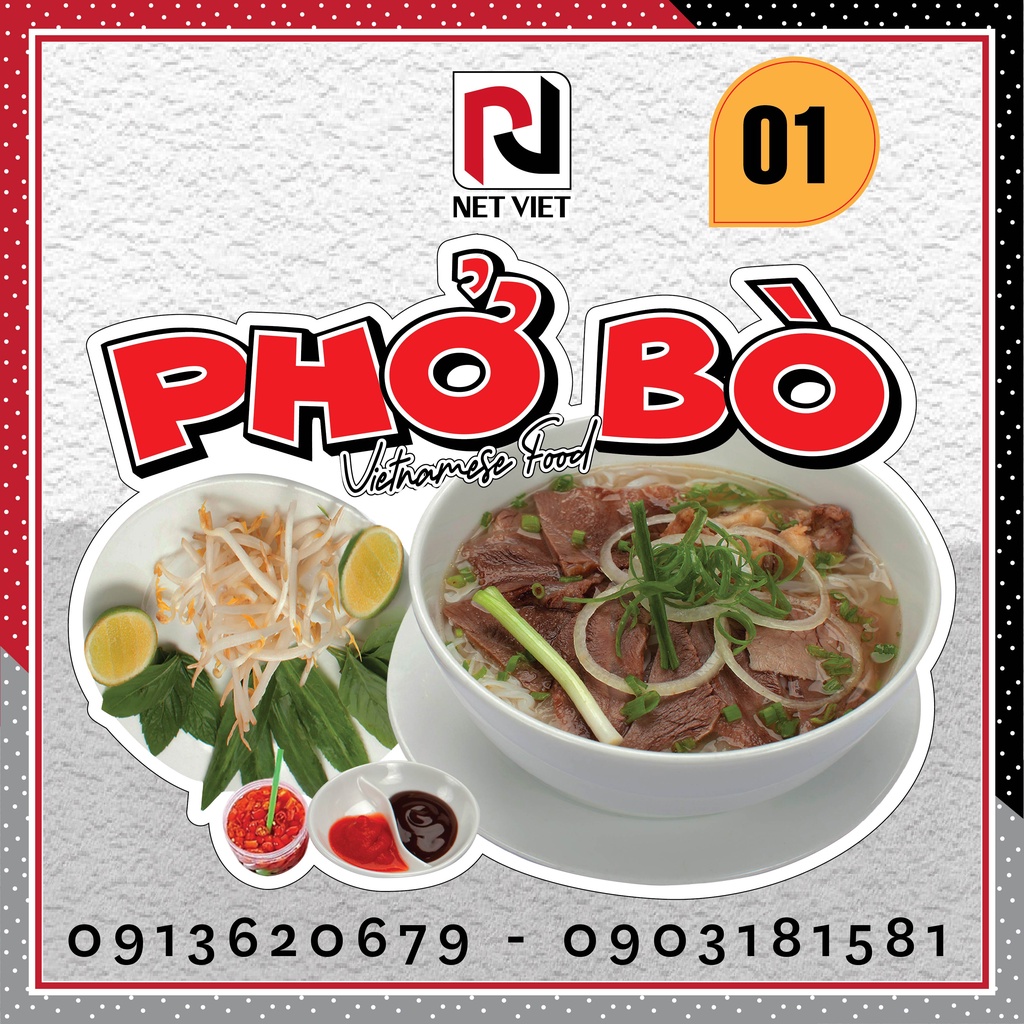 Sticker phở bò, phở gà, miến gà, decal bún bò huế, mì quảng size lớn chống nước trang trí quán - SHIP HỎA TỐC