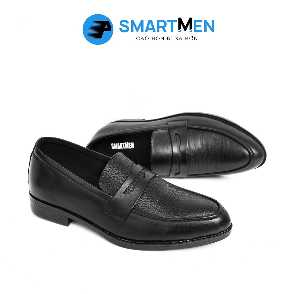 Giày lười công sở tăng chiều cao da bò SmartMen GL-04 Đen