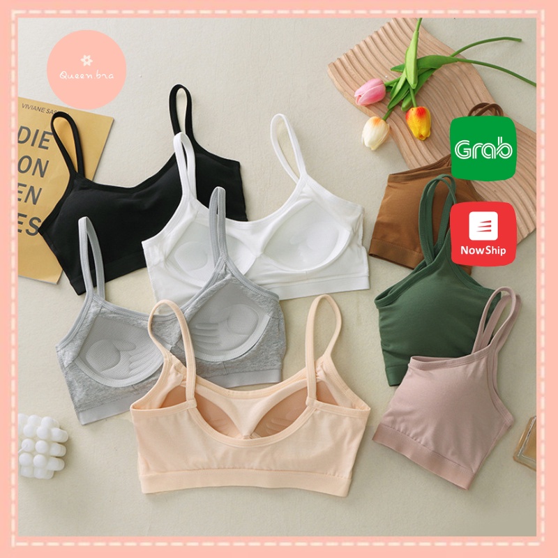 Áo bra có mút liền bàn tay nâng ngực, áo lót vải mềm cotton khoét chữ U cá tính, áo lá học sinh, Queen.Nga