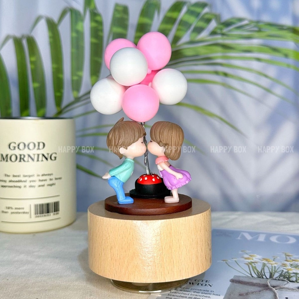 Hộp nhạc gỗ quà tặng Happy Box Đôi tình nhân kiss