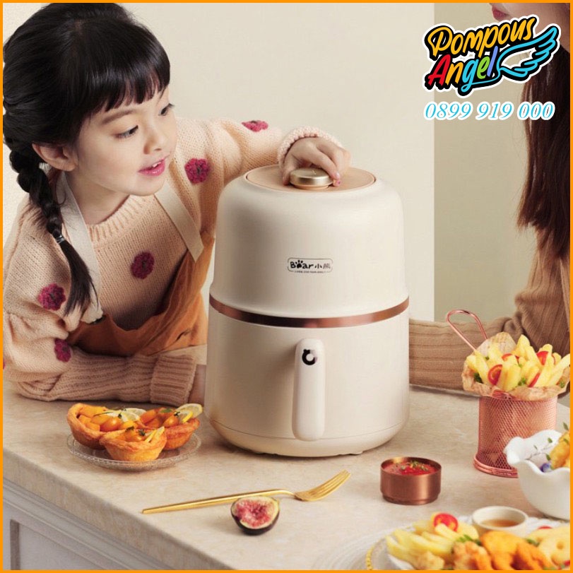 Nồi chiên không dầu mini BEAR QZG-E09F5 dung tích 2L màu trắng kem bảo hành 12 tháng