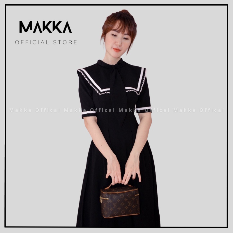 Đầm váy thiết kế MAKKA 2 lớp phối viền ren cổ nơ thuỷ thủ phong cách Hàn Quốc trẻ trung năng động  5926
