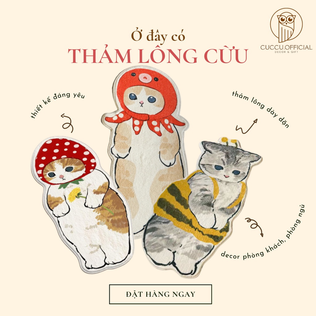 Thảm chùi chân, thảm lâu chân lông cừu con mèo đế cao su siêu thấm nước, chống trơn trượt CUCCU