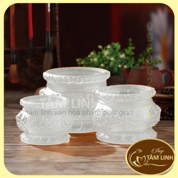 Lư Hương - Bát Nhang Hoa Sen Lưu Ly Trắng hàng đẹp.