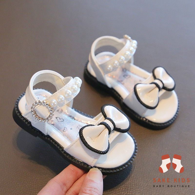 Sandal tập đi cho bé - Dép quai hậu Nơ xinh đính ngọc chất da PU êm mềm cho bé từ 1-3 tuổi M110