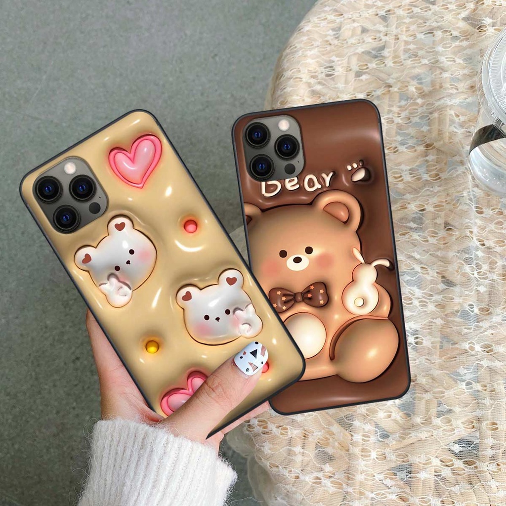 Ốp lưng iPhone 11 12 11Pro 12Pro Pro Promax Max hình in 3D gấu nâu cute, trái tim kẹo dễ thương, rẻ bền đẹp