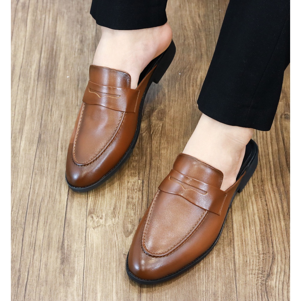 Giày Sục Nam Công Sở XOĂN SHOP Da Bò Thật Size 38 Đến 43 Màu Đen - S008