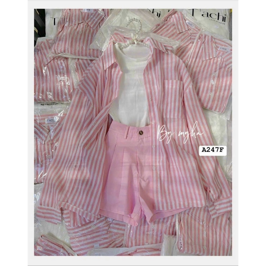 Set bộ 3 món tay dài màu hồng dễ thương có kèm áo lót trong và quần ngắn mix xinh xắn DX