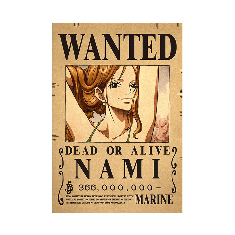Tranh dán tường One Piece, poster Truy nã đủ các nhân vật trong One Piece, kích thước 42x 29cm, giấy Kraft dày