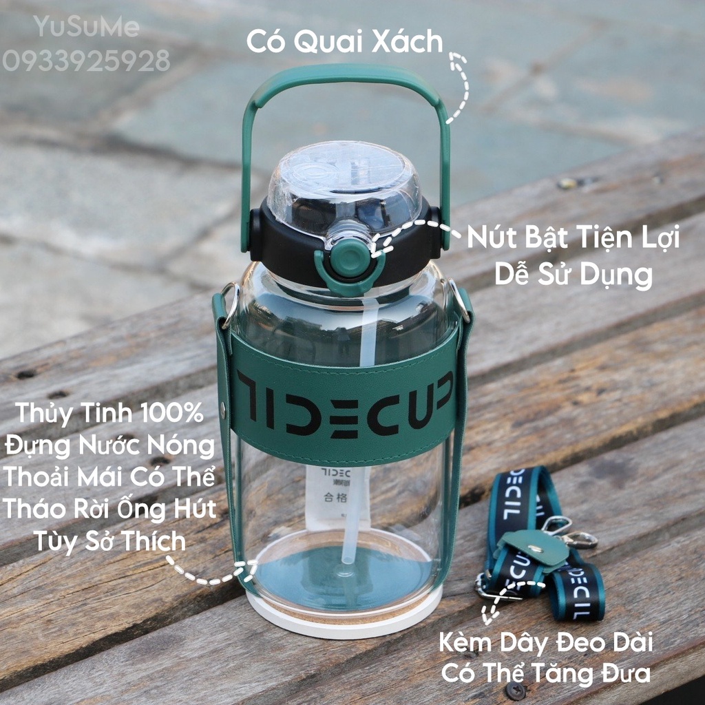 Bình Nước❤️FREESHIP❤️Thủy Tinh 1500ML Thể Thao Kèm Sticker 3D