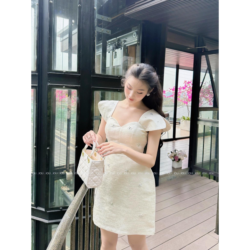 Đầm đính đá dự tiệc màu trắng JOLI