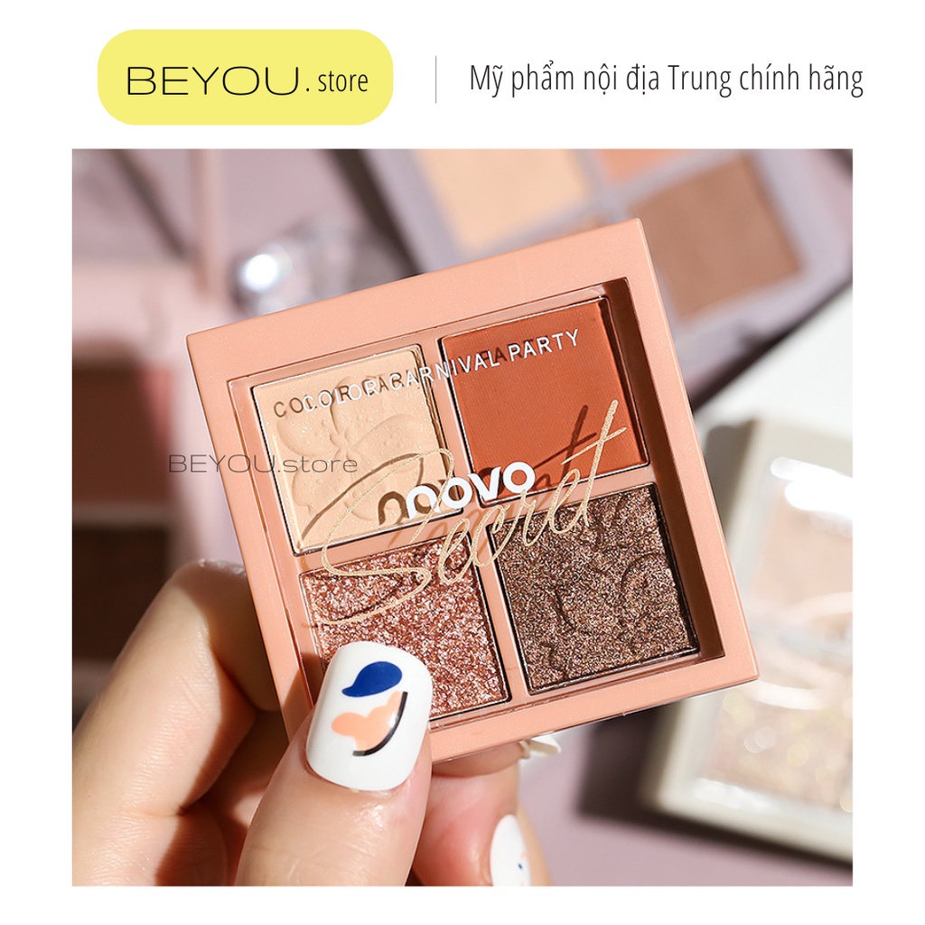 Bảng Phấn Mắt Novo 4 Ô, Màu Lì Và Nhũ Màu Sắc Tự Nhiên, Bền Màu Lâu Trôi, Phấn Makeup Mắt Novo