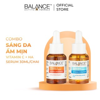 Combo trắng da căng mượt serum Vitamin C + serum Hyaluronic Balance Active Formula 30ml/ chai