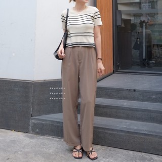 [KAYSTUDIO] ÁO SỌC CỔ TRÒN ĐEN/BE