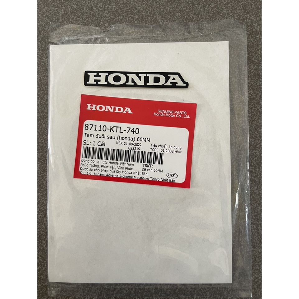 Tem chữ honda dè biển số an pha bụng 110 chính hãng 87110KTL740