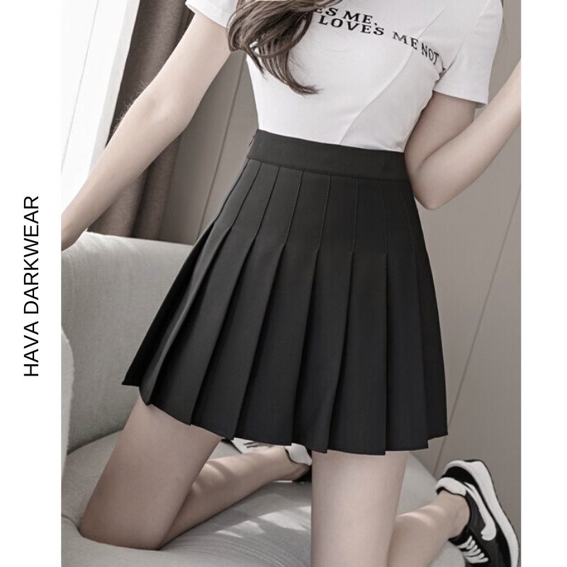 Chân váy HAVADW màu đen và trắng dáng xòe ngắn xếp ly CV10
