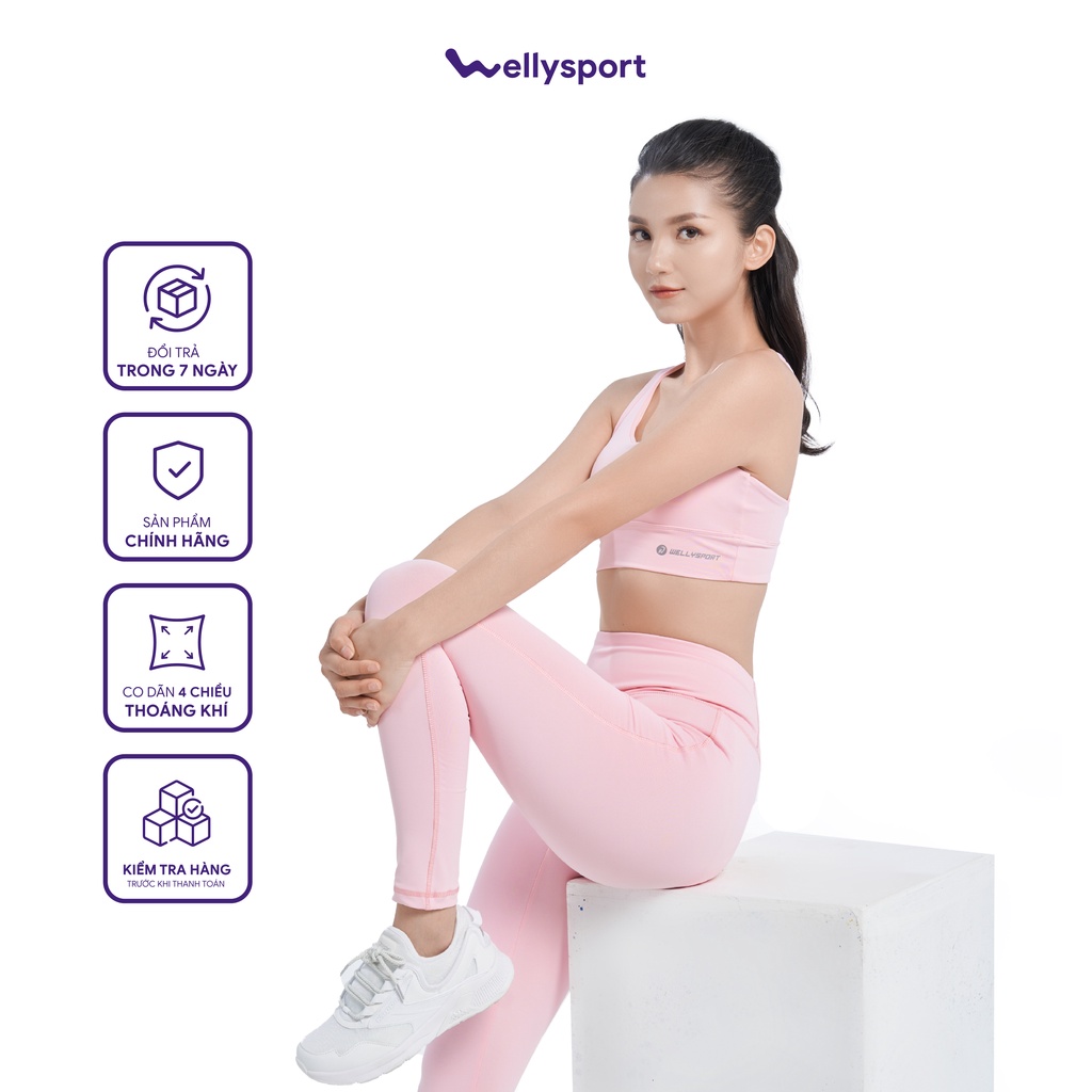Bộ đồ tập Yoga, Gym Welly Sport, áo bra 4 dây kèm mút đệm siêu nâng ngực, màu hồng Peony, Mã 4DHNM