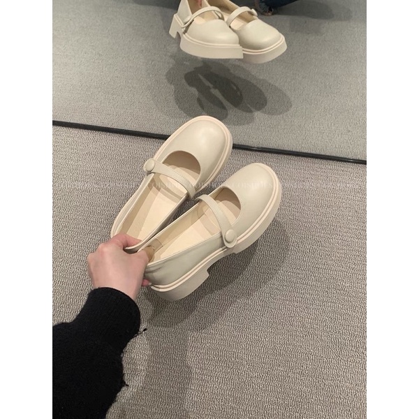 Giày da mềm khuy cúc - đen/trắng - COISHOES