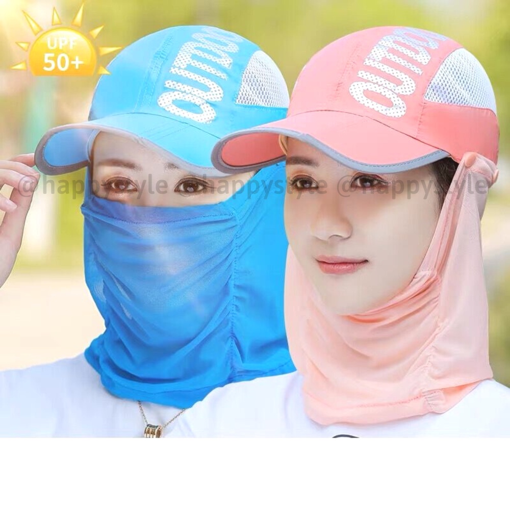 Mũ lưỡi trai ❤️ Nón kết chống nắng kèm khăn che mặt OUTDOOR chất dù form unisex nam nữ N109 - Happy Style
