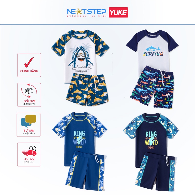 Đồ bơi bé trai họa tiết cá mập Surfing size từ 12kg đến 50kg chất vải chống nắng