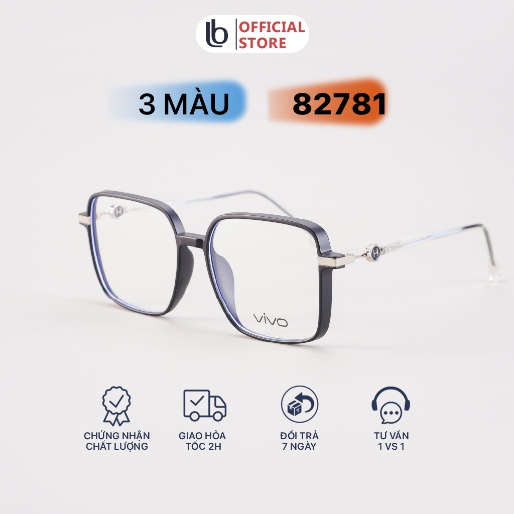 Gọng kính cận Vuông to LB Luxury Eyewear UV 82 781 Nhựa mềm bền nhẹ - Đen, hồng, cam, trong suốt, xám, tím