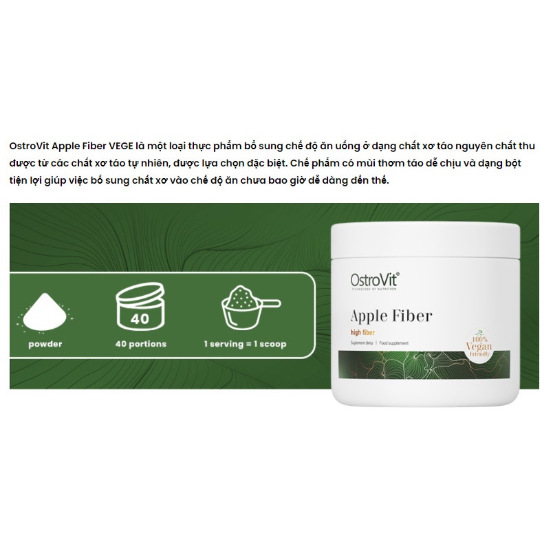 Ostrovit Apple Fiber Vege  40 lần dùng - Bổ Sung Chất Xơ từ Táo