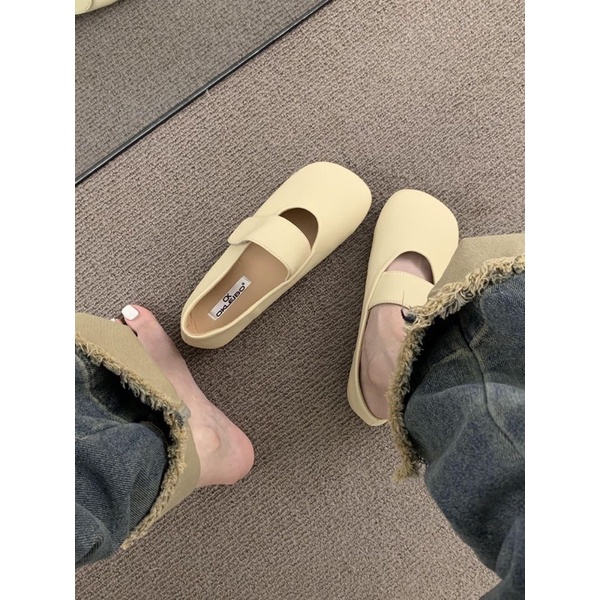 Giày búp bê phong cách retro mũi tròn giày đế bằng Mary Jane quai dán bốn màu phong cách trẻ trung mới nhất 2023 G32