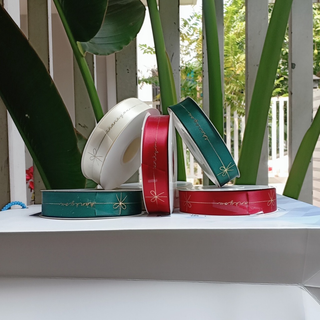 ❤️❤️Ruy Băng Màu In Chữ "Thank You" 2.5Cm Dài 47m Đóng Gói Quà Tặng