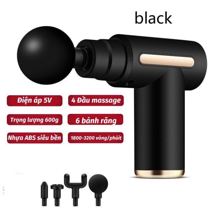Máy massage gun đấm lưng cầm tay đa năng - Súng mát xa cổ vai gáy giảm co cứng cơ với 4 đầu và 6 chế độ - DL2