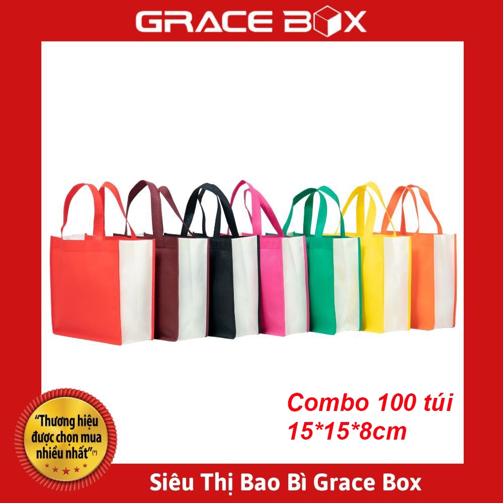 &quot;CHỈ BÁN SỈ&quot; Kiện Hàng 100 Túi Vải Không Dệt/ Túi Vải Môi Trường - Form Vuông 15*15*8cm - Siêu Thị Bao Bì Grace Box