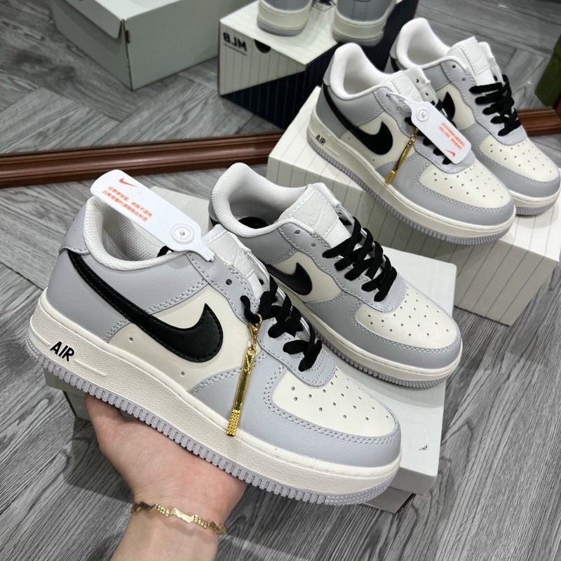 GIÀY THỂ THAO SNEAKER AF1 BÀN CHẢI VÀNG,  AF1 KEM XÁM VỆT ĐEN MẪU MỚI BẢN CAO CẤP NAM NỮ