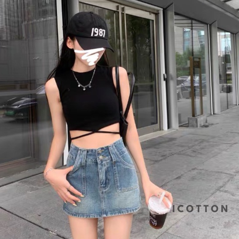 Chân Váy Jean Y2K Chữ A Dáng Ngắn Cạp Cao ICOTTON Zip Bò Tôn Dáng Có lót quần trong | BigBuy360 - bigbuy360.vn