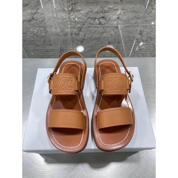 Sandal nữ đế cao màu trơn đơn giản da thật mãu mới 2023 Celine cao cấp