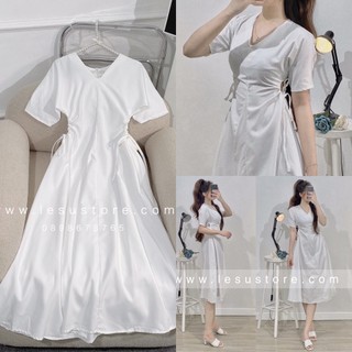 ẢNH TỰ CHỤP Đầm midi cổ V rút tròn eo