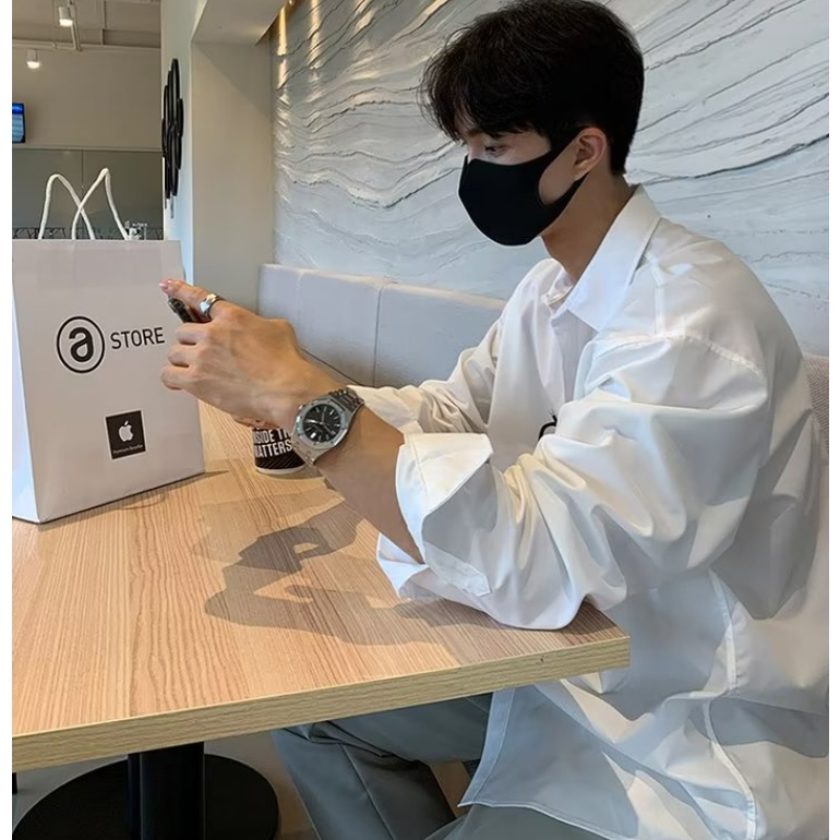 ✦AFFLIGA✦Áo Thun Tay Dài Dáng Rộng Màu Trơn Đơn Giản Trẻ Trung Hợp Thời Trang Cho Nam