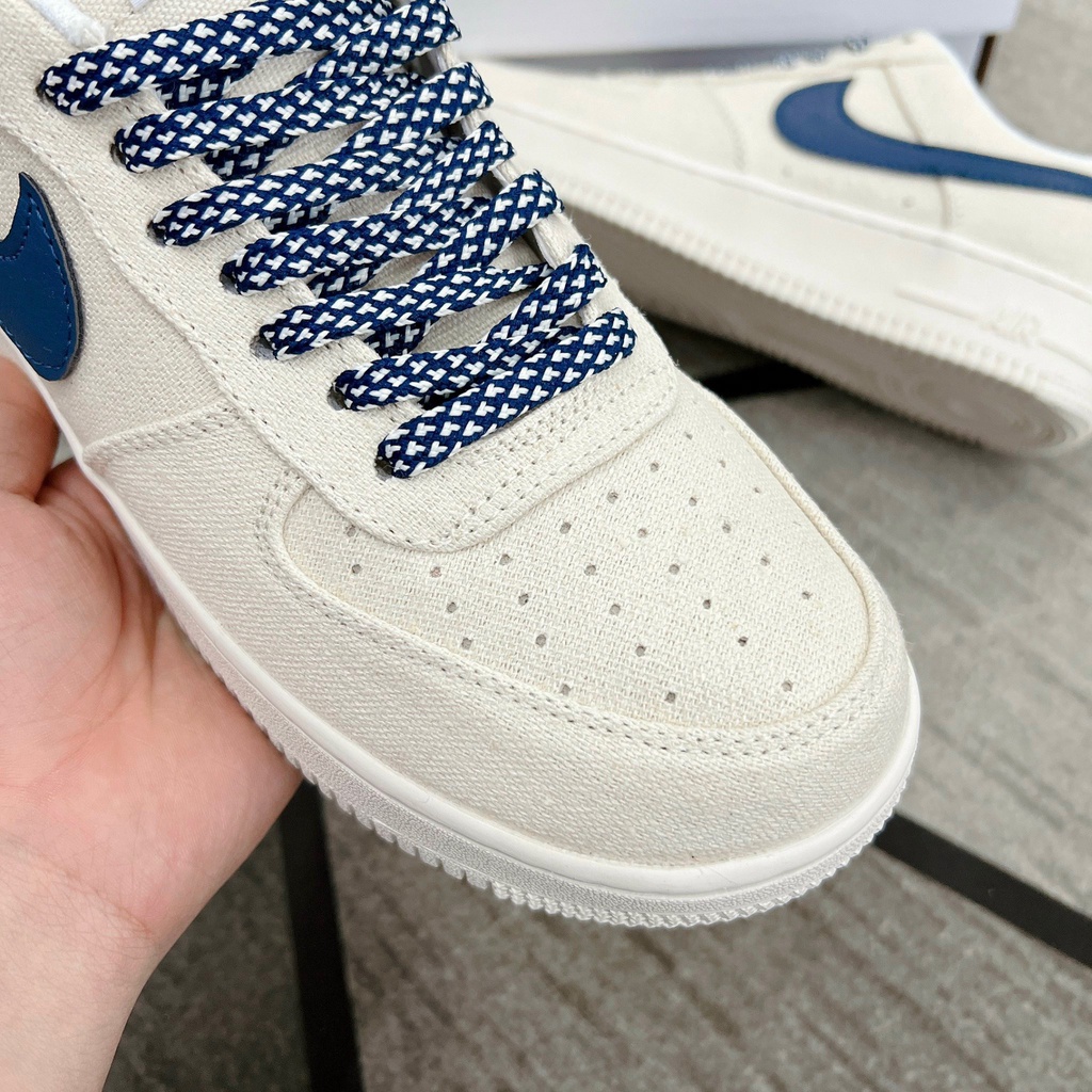 Giày_Nike Air Force 1 canvas navy màu be Dế Phối Đồ , Giày AF1 Trắng Nam Nữ Đế Air Bản Chuẩn Đủ Size 36-43