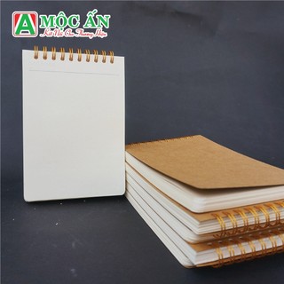 Sổ Tay A6 Vintage - Bìa kraft nâu bồi 2 lớp - Lò Xo Kẽm vàng - Mộc Ấn