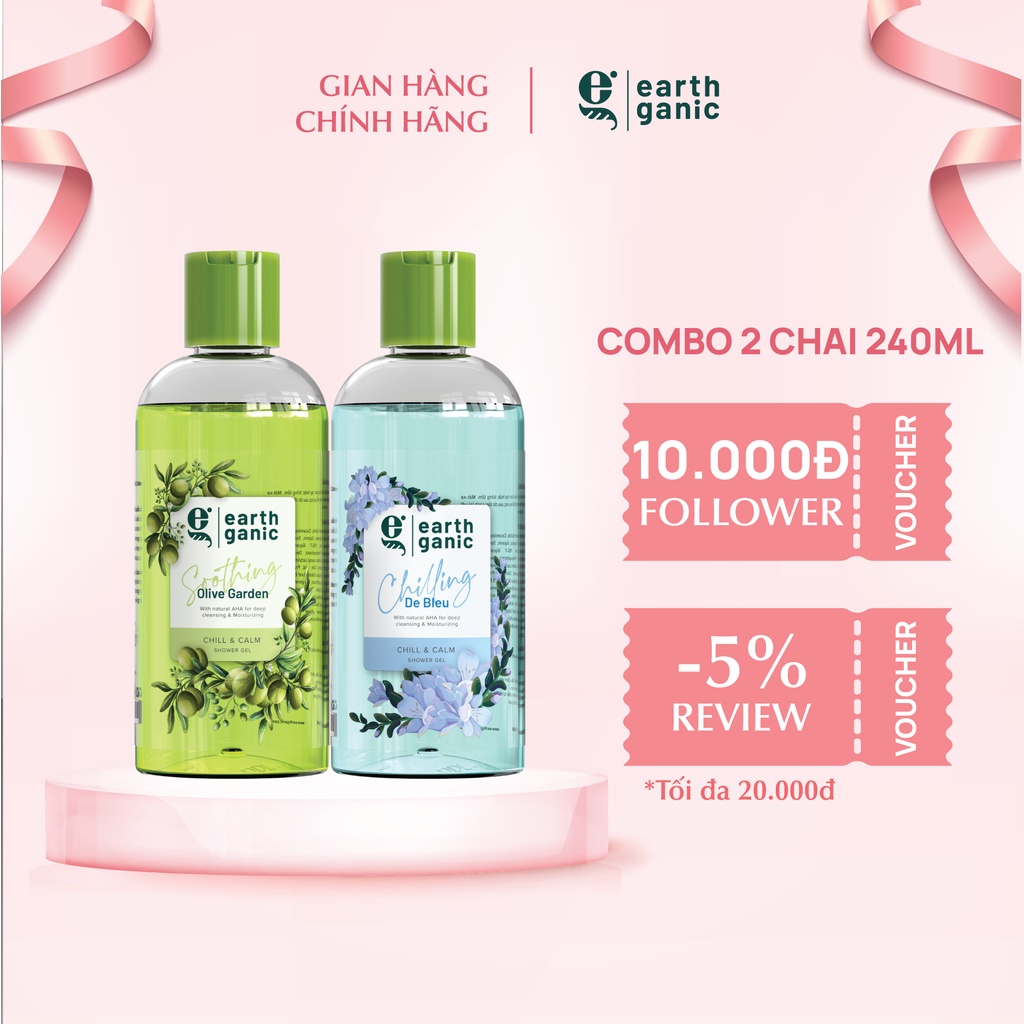 Combo 2 Sữa Tắm Dưỡng Ẩm Làm Sạch Sâu Hương Ô Liu Kết Hợp Earthganic 240ml/1 Chai