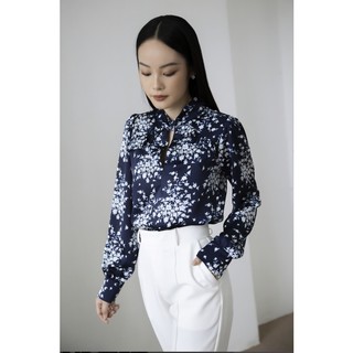 Sơ mi lụa in hoa – xanh đen - YV LE & CO