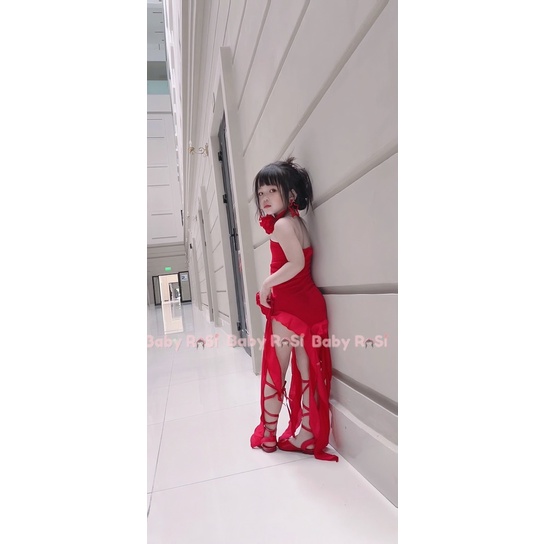 Váy tua rua hoa hồng MPB cho bé kèm chocker hoa