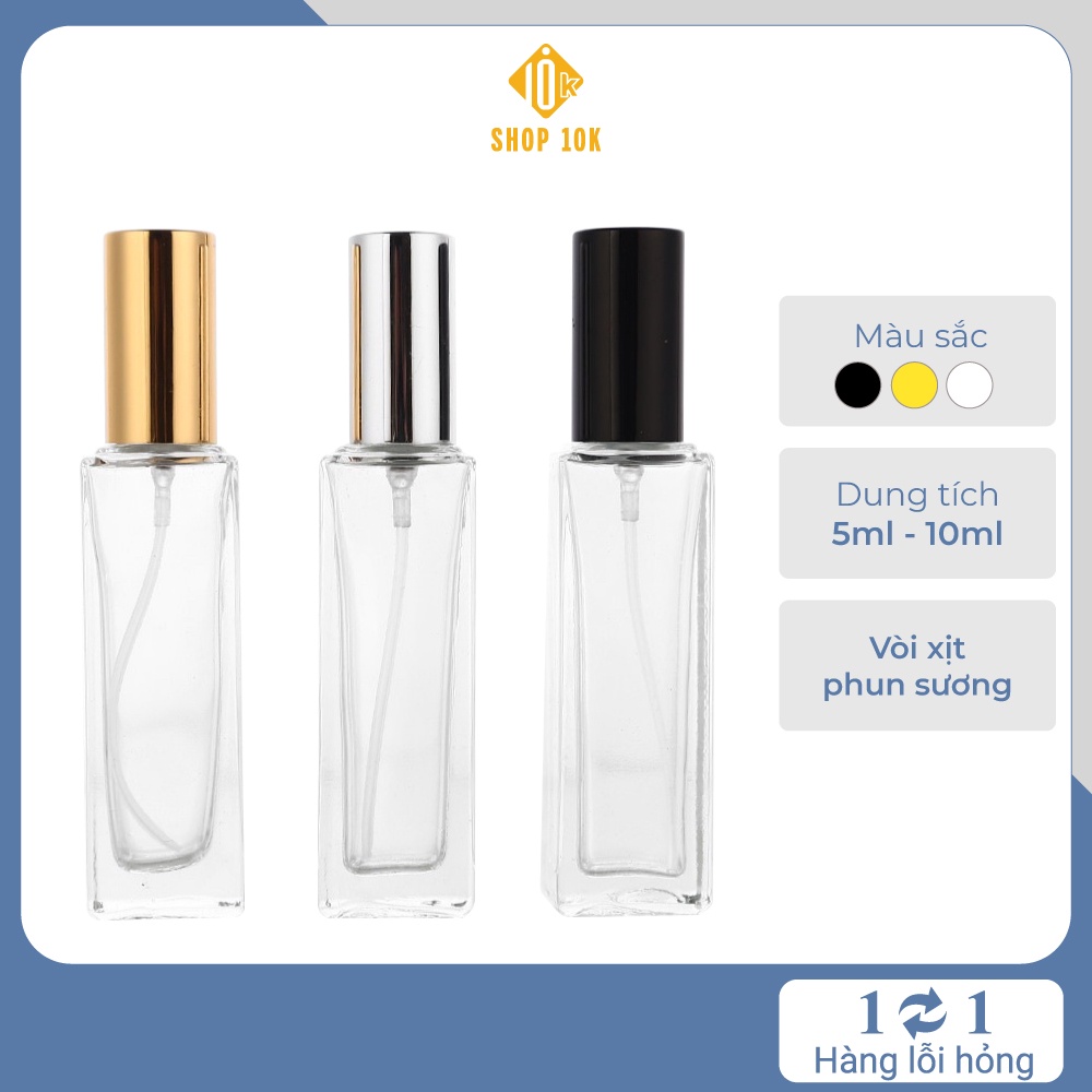 Chai chiết nước hoa thủy tinh, lọ đựng, vỏ chiết nước hoa dạng giọt, phun sương size 5ml, 10ml
