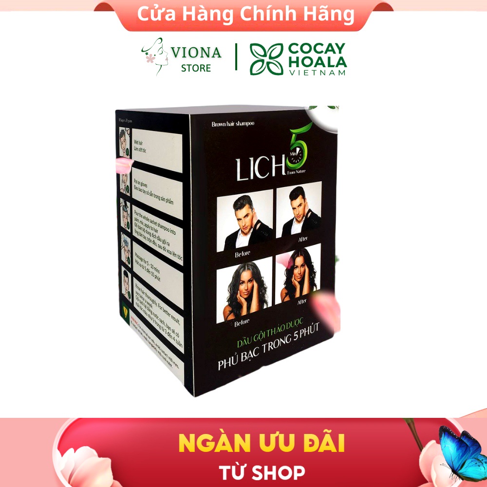 Dầu Gội Nhuộm Là Đen Tóc Thảo Dược Thiên Nhiên Organic Lich5 Nâu Cỏ Cây Hoa Lá Chính Hãng Phủ Bạc Trong 5 Phút