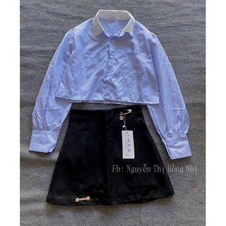 Croptop Sơ Mi Tay Dài Kẻ Sọc